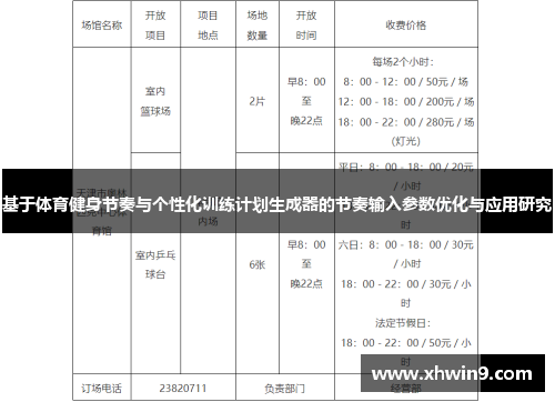 基于体育健身节奏与个性化训练计划生成器的节奏输入参数优化与应用研究